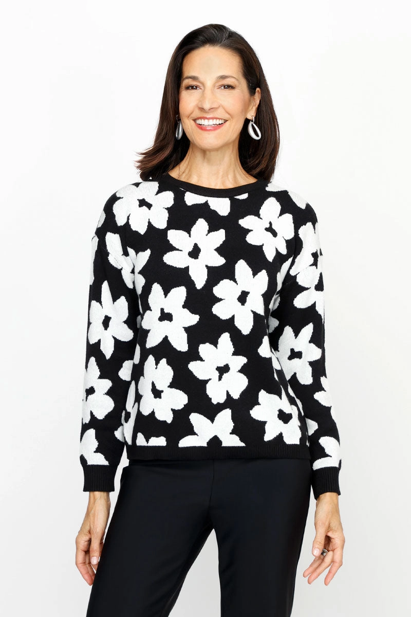 Ten Oh 8 Flower Stamped Crew Sweater Stylish Knitwear