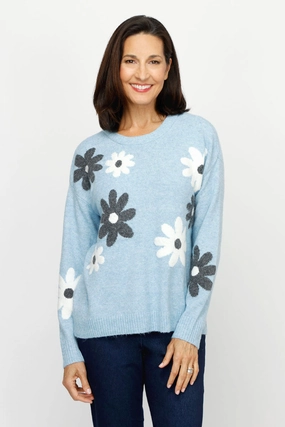 Ten Oh 8 Flowers Crew Sweater Stretchable Comfort Winter Knitwear