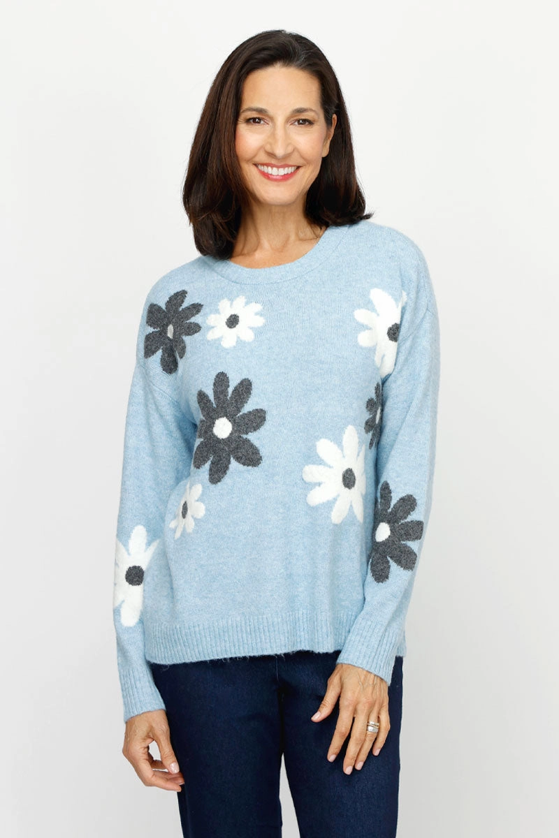 Ten Oh 8 Flowers Crew Sweater Breathable Textured Fabric Minimal Design