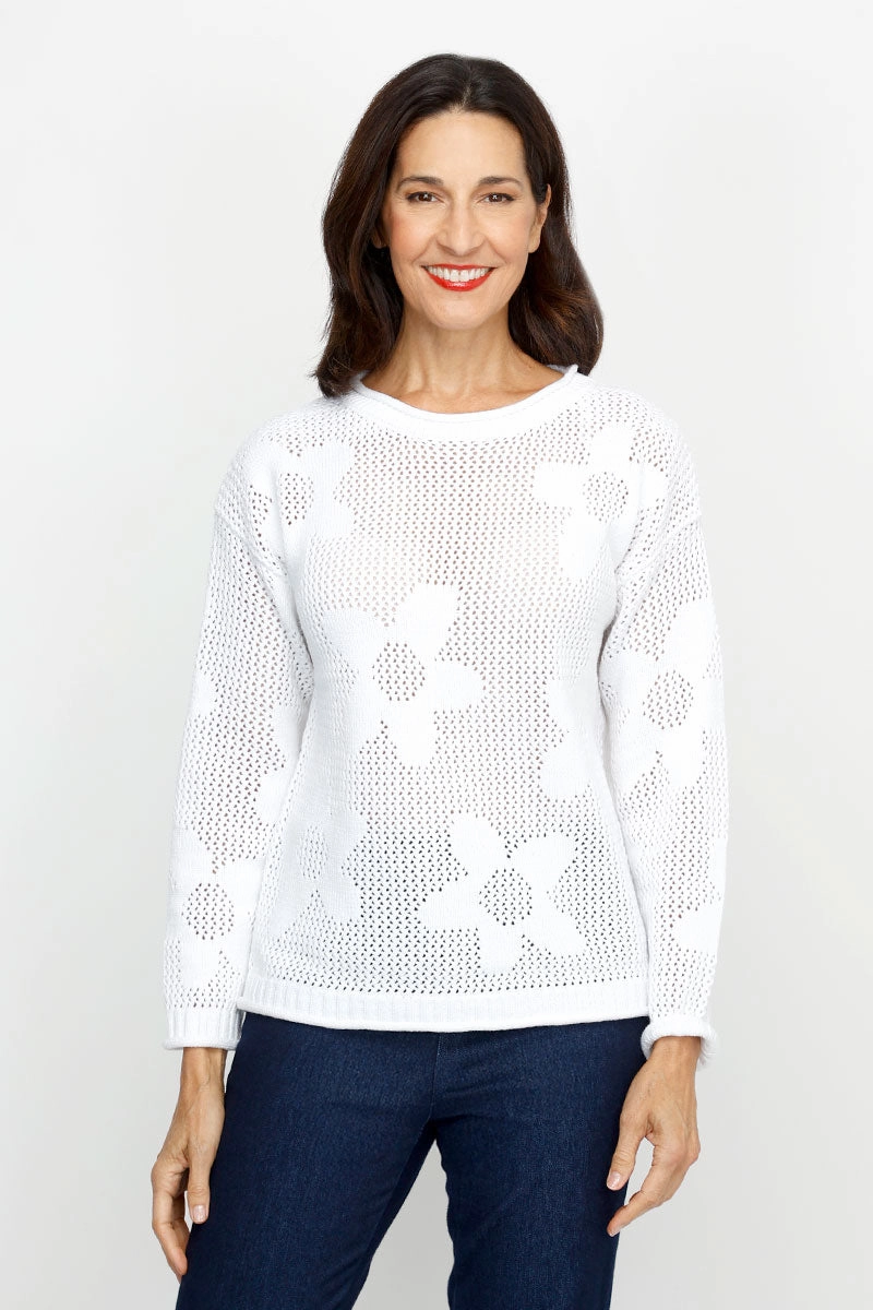 Ten Oh 8 Perforated Flowers Sweater V neck Winter Essential