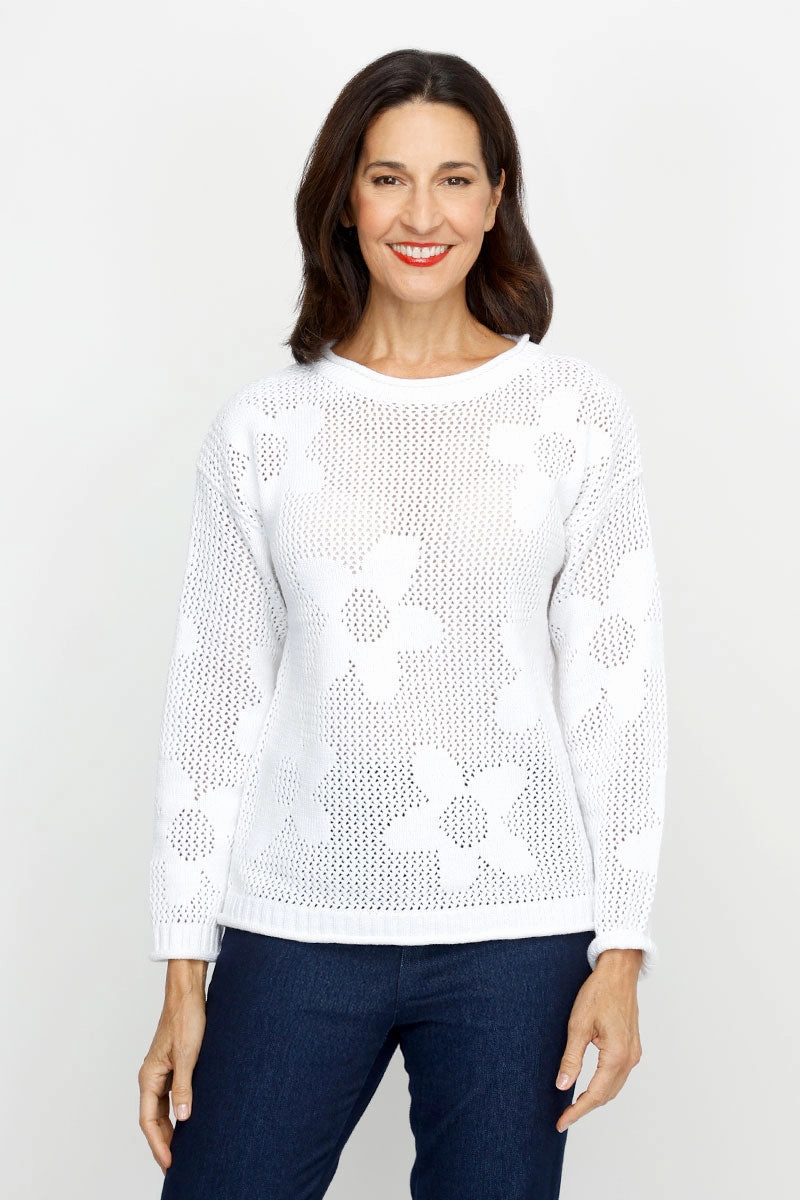 Recycled Material Crafting Ten Oh 8 Perforated Flowers Sweater