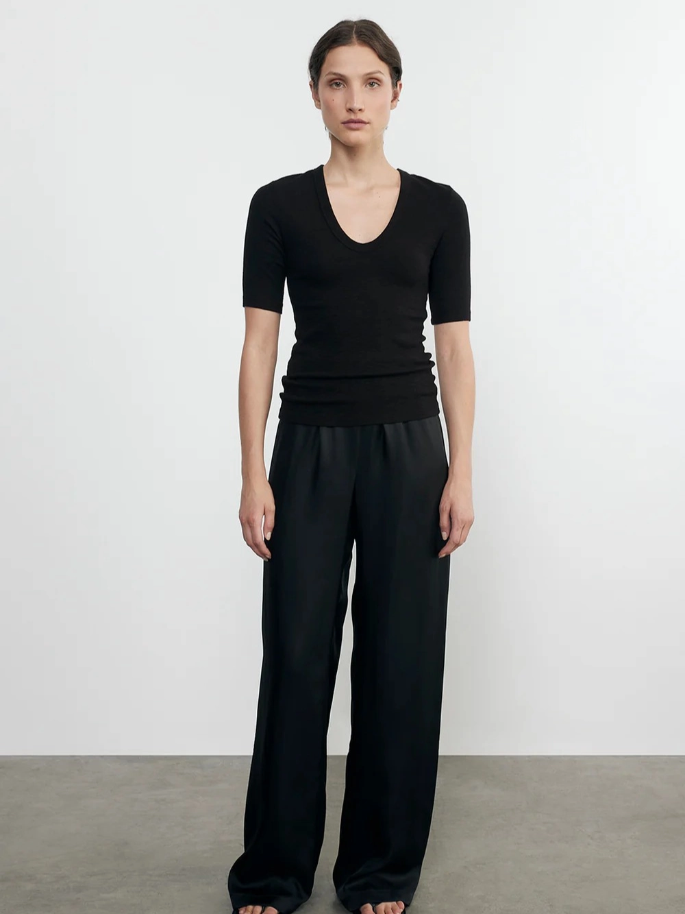 Textured Knit Half Sleeve U Flexible Ribbed Cuffs