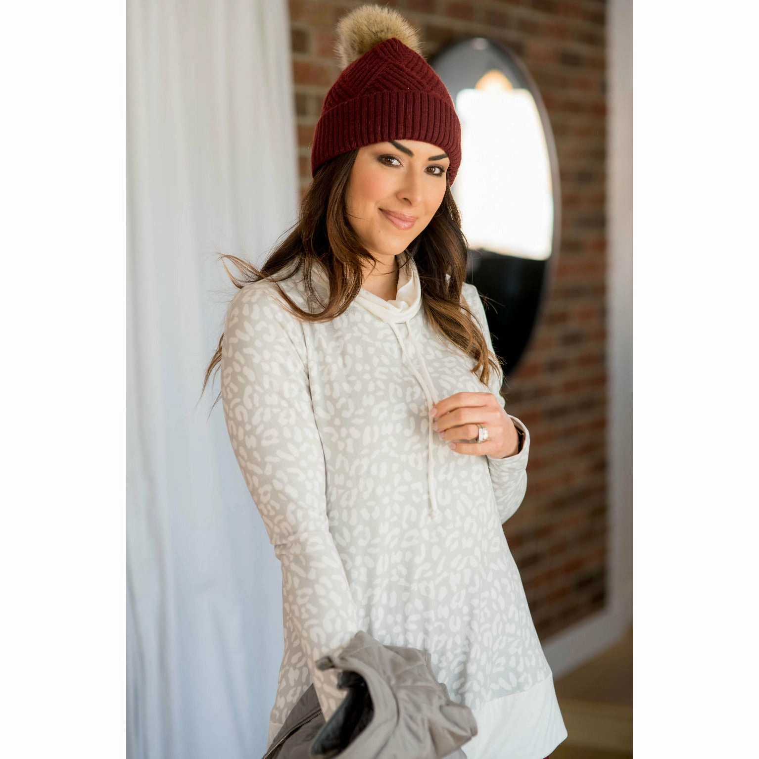 Cheetah Solid Trimmed Cowl Neck product skiing suitable agility Relaxed Layers