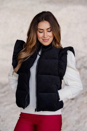 Flutter Trim Puffer Vest Windproof Insulated Coat