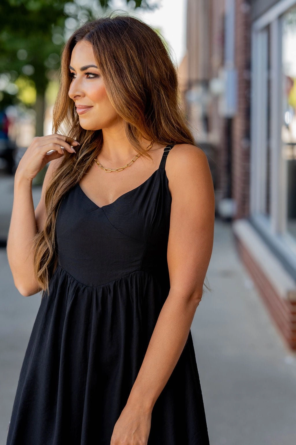 Travel-Style Comfortable texture Thin Strapped V Midi Dress