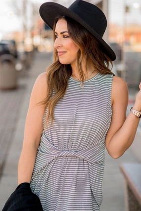 Thin Striped Twisted Tank Dress Stylish Line