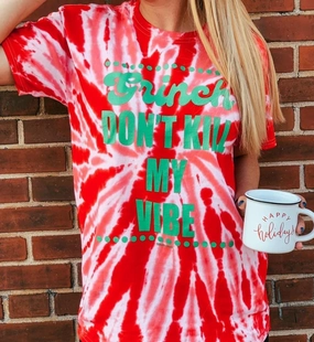 Tie Dye Grinch Christmas Tee Long sleeved warmth Flexible Neckline