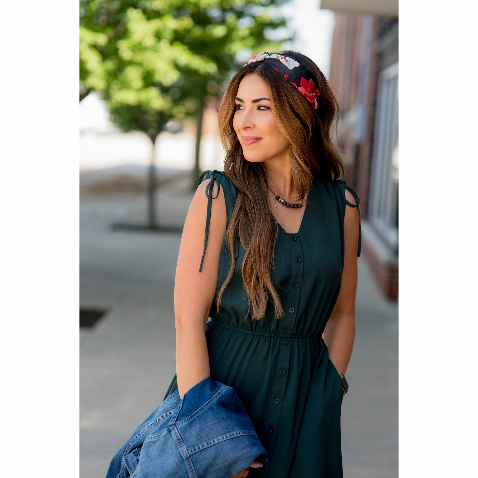 Playful Twist Tie Shoulder Button Down Midi