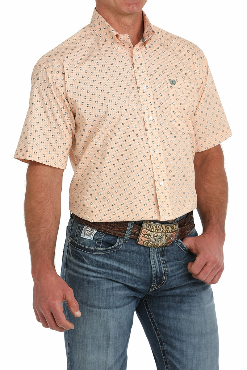 Premium Pima Cotton Cinch Men??s Orange & White Diamond Print Shirt