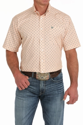 Fashionable Comfort Durable Button Closures Cinch Men??s Orange & White Diamond Print Shirt