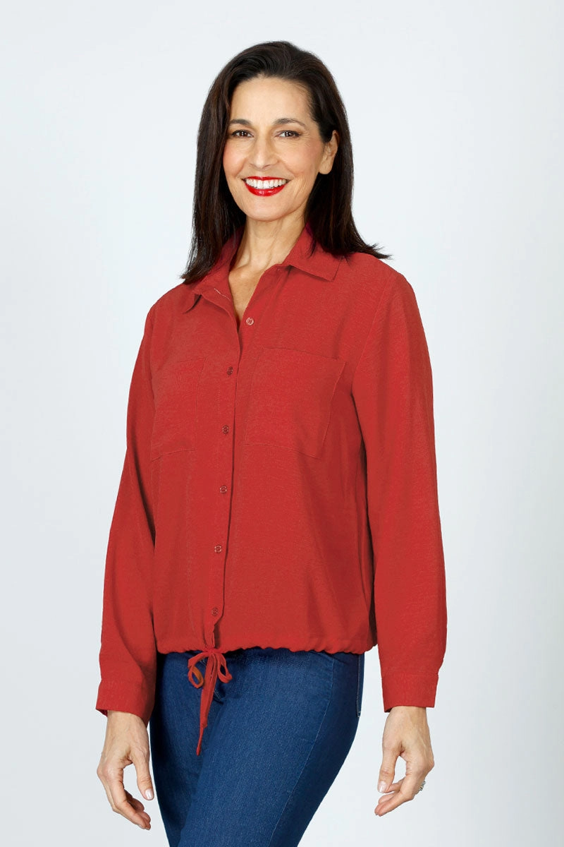 Top Ligne 2 Pocket Button Down Tie Blouse Bold colors