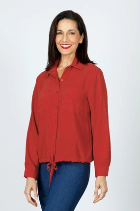 Top Ligne 2 Pocket Button Down Tie Blouse Travel Essential