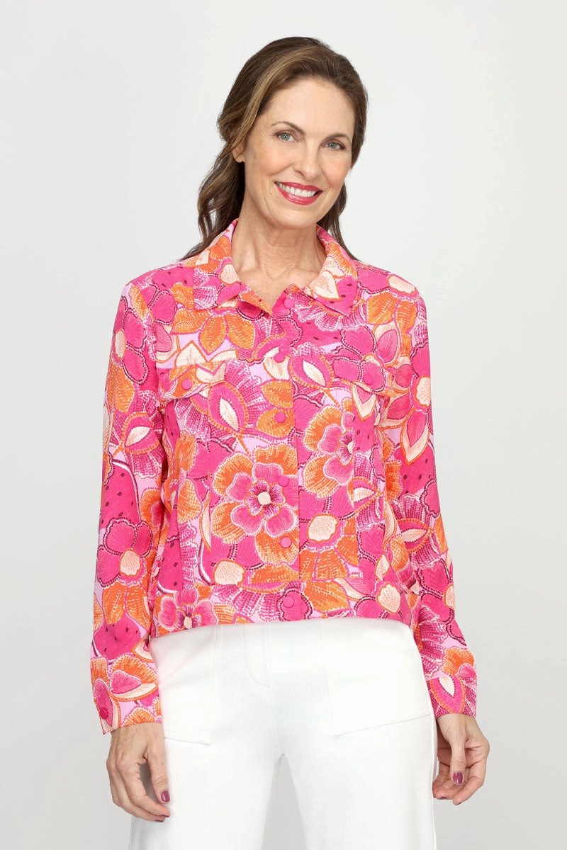 Top Ligne Airflow Pink Floral 2 Pocket Jacket Casual Staple