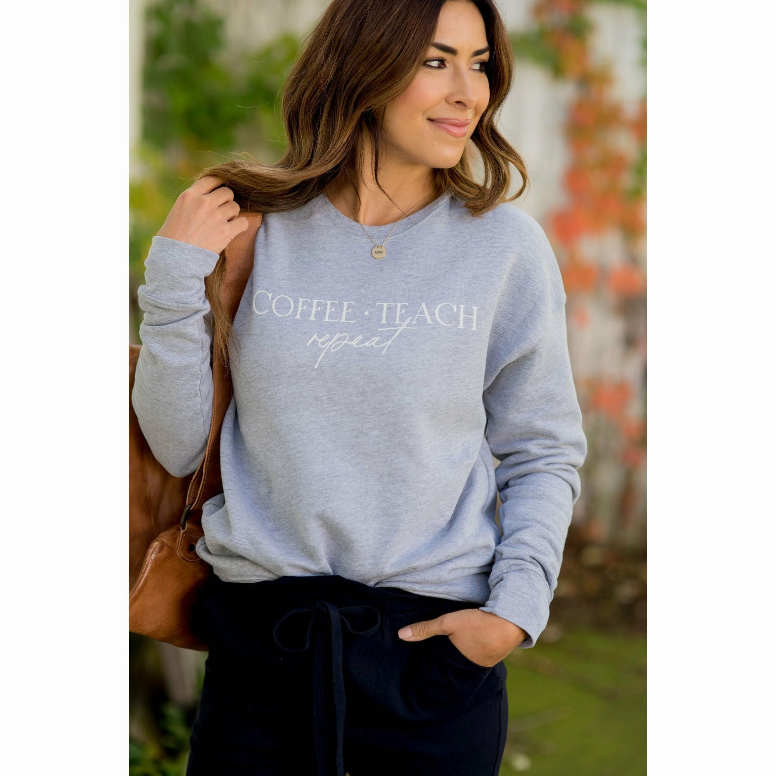 Coffee,Teach, Repeat Graphic Crewneck Fashion Comfort