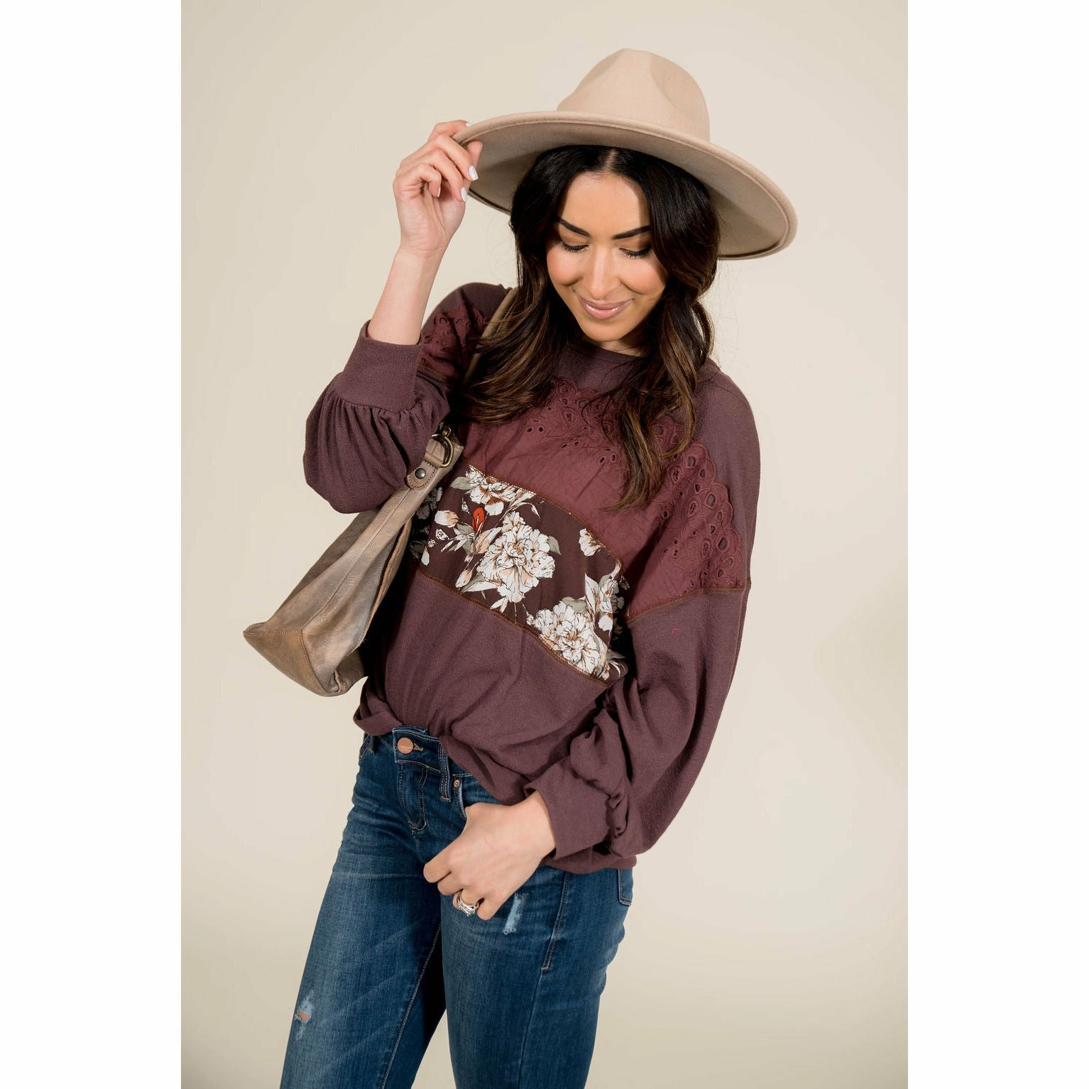 Touch of Floral Burgundy Sweatshirt Fashion Wearable easy to pair