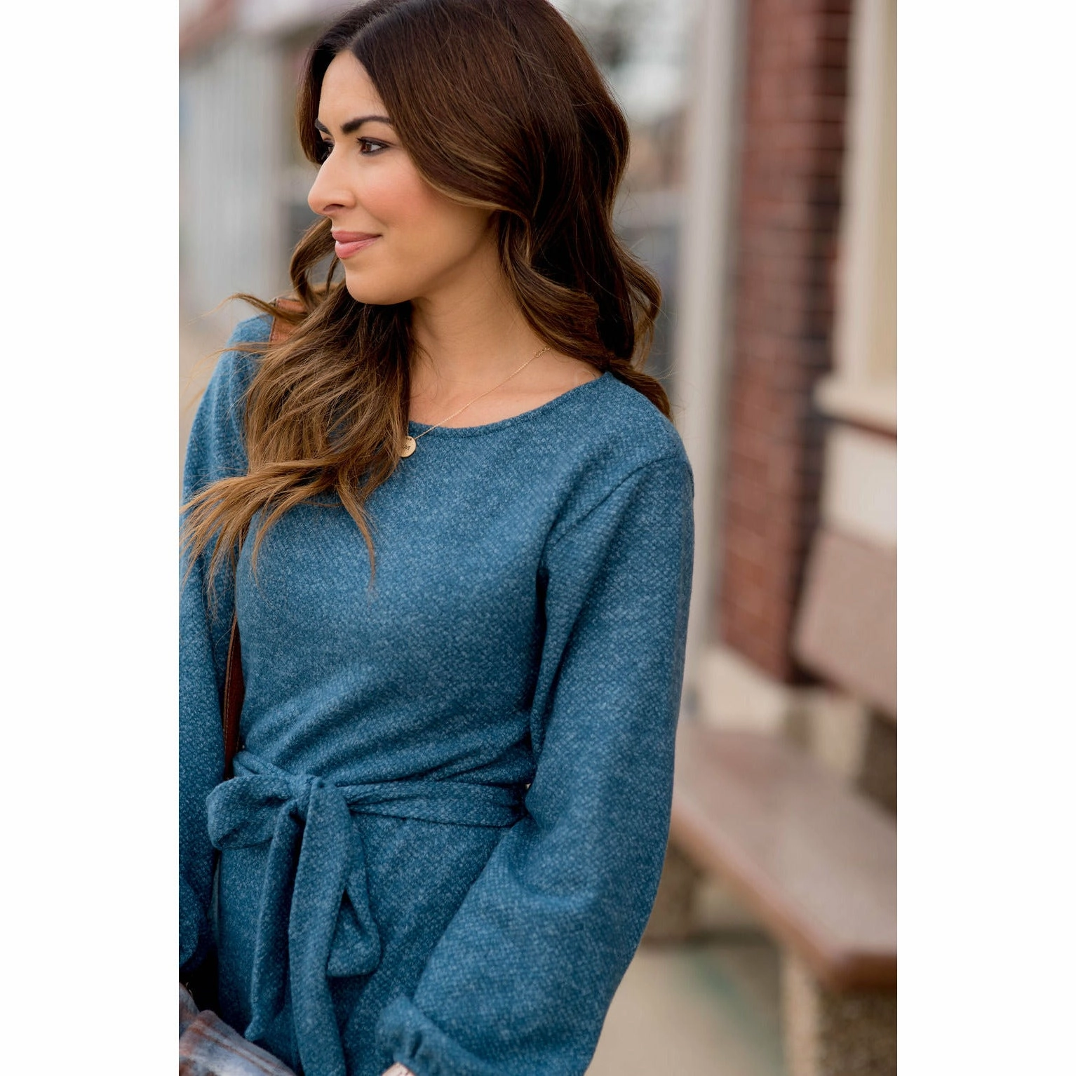 Long Sleeve Front Tie Sweater Dress Peace View