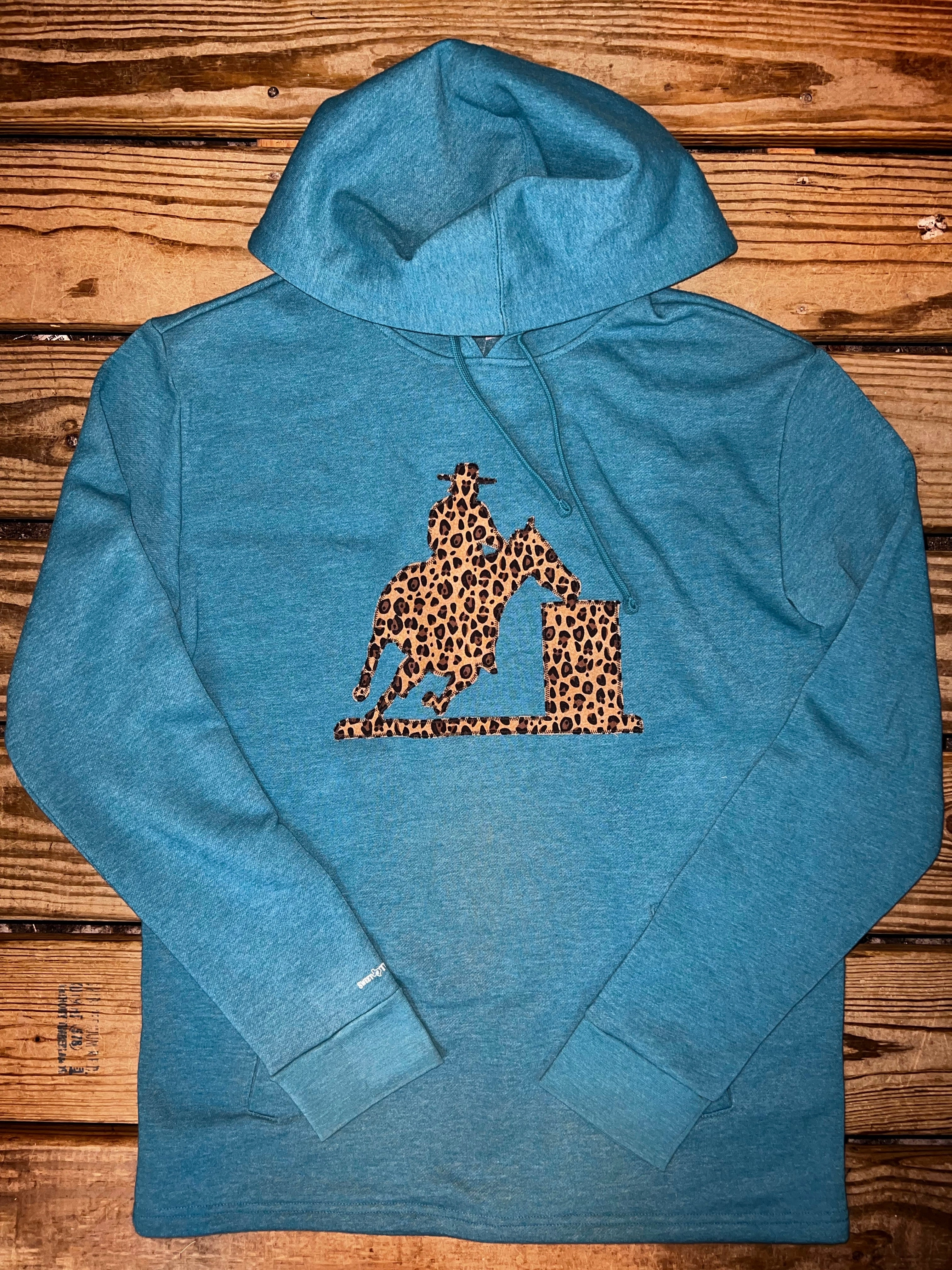 Winter Apparel Turquoise Leopard Barrel Racer Appliqu?? Sweatshirt