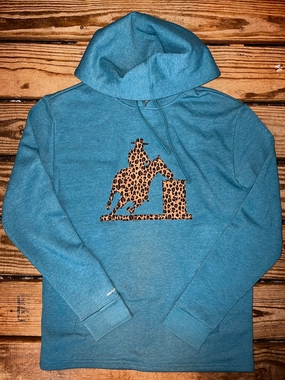 Anti Pill Finish Turquoise Leopard Barrel Racer Appliqu?? Sweatshirt