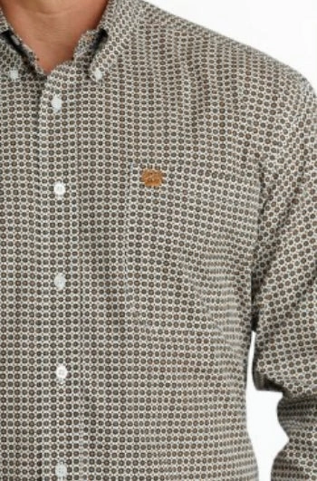 Comfortable Design Comfort First Fit Cinch Men's White & Gold Geo Print Shirt