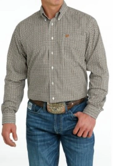 Date night Cinch Men's White & Gold Geo Print Shirt