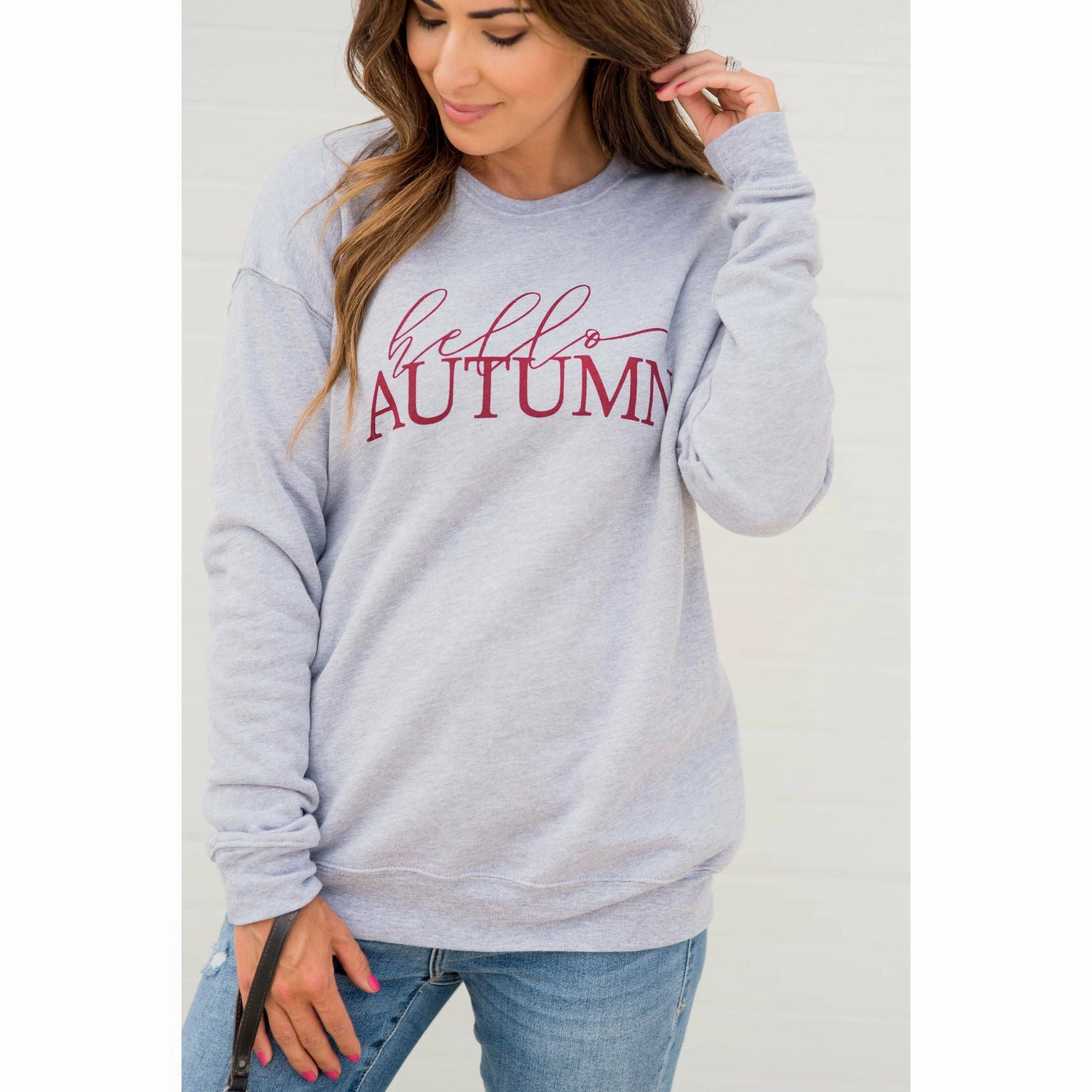 lace accents shrink-resistant Hello Autumn Crewneck