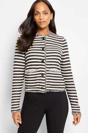 NIC ZOE Stripe Fringe Femme Knit Full Length Zipper