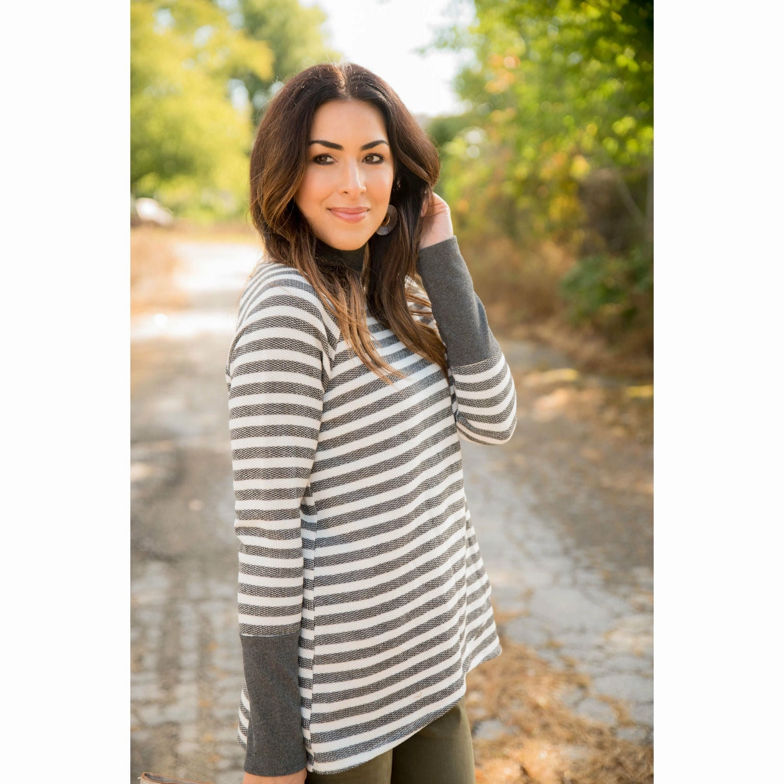 Trendy Layer Thick Striped Side Zip Wrap Sweatshirt