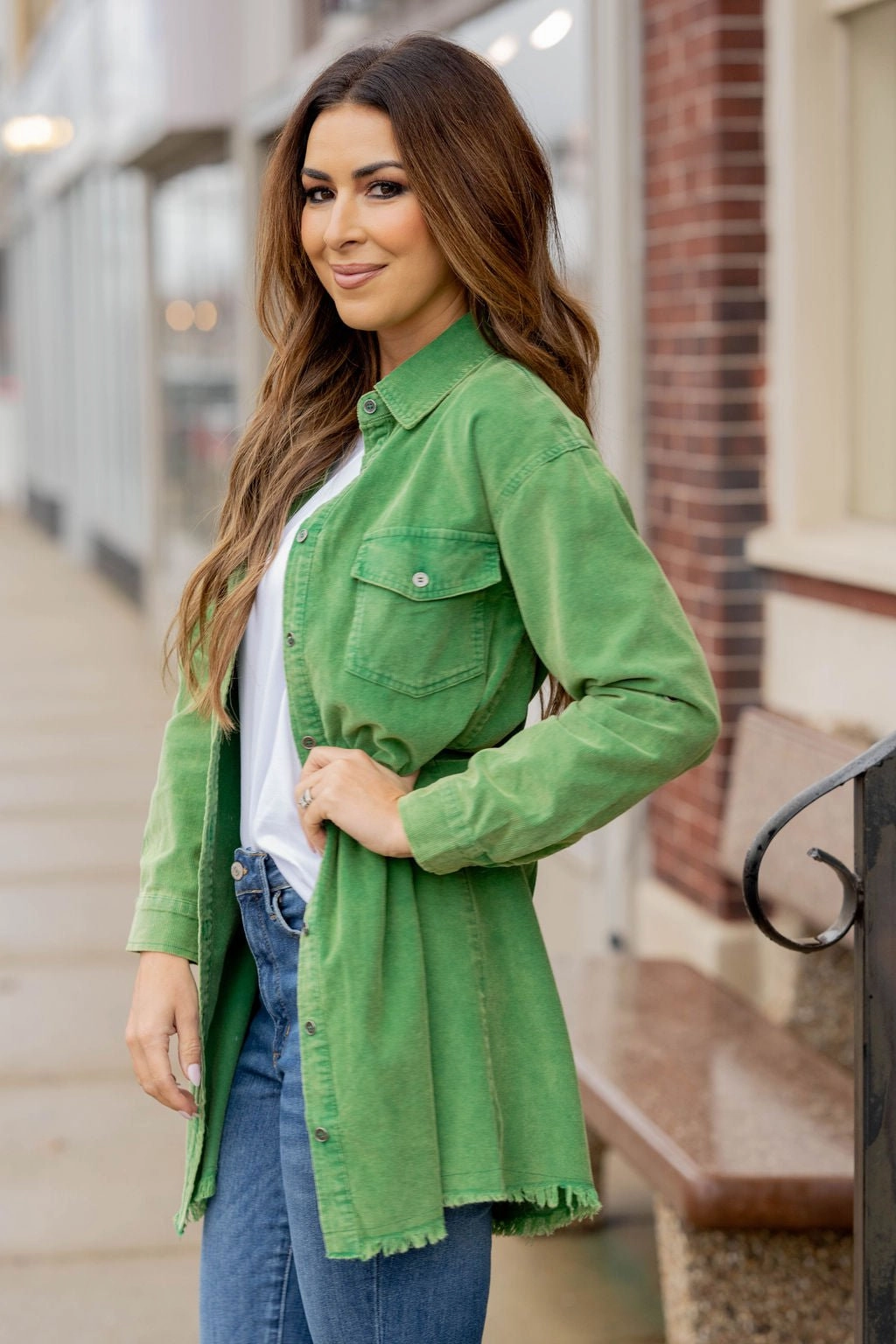 UV protection layer Temperature Regulating Fabric Frayed Bottom Corded Tunic Shacket