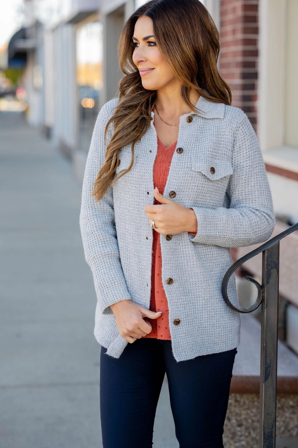 Knit Shacket Stripe Look Refined Casual