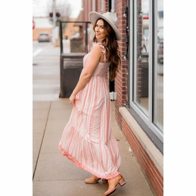 Stripe Fringe Bottom Maxi Dress Contrast-Panel