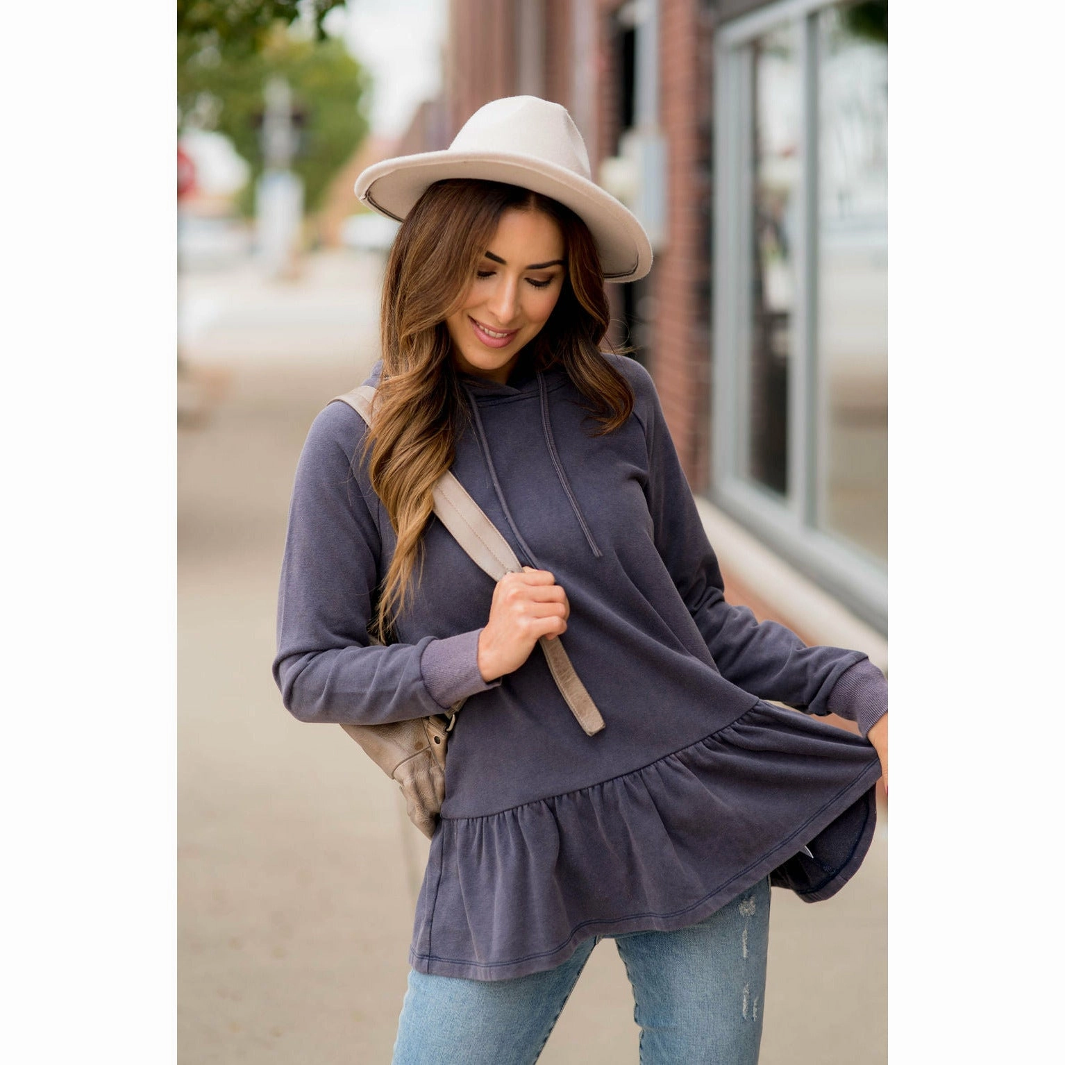 Stylish Comfort quick dry Vibrant Vintage Wash Micro Peplum Hoodie