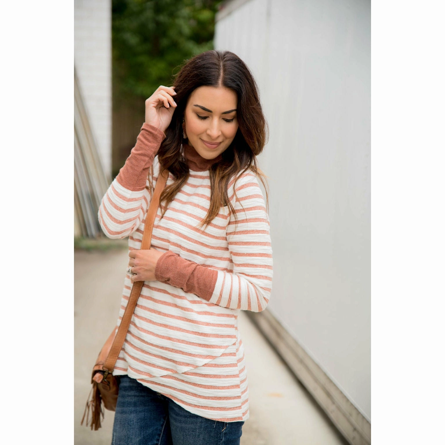 Formal Casual Striped Side Zip Wrap Terry Sweatshirt
