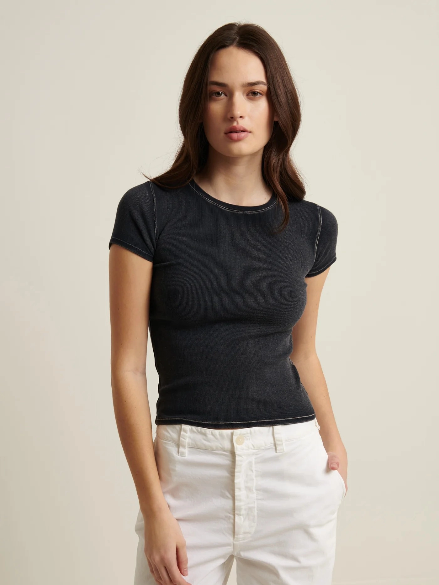 Vintage Wash Pima Cotton Stretch Ribbed Baby T-Shirt Self Cleaning Coating Tubular Body Construction