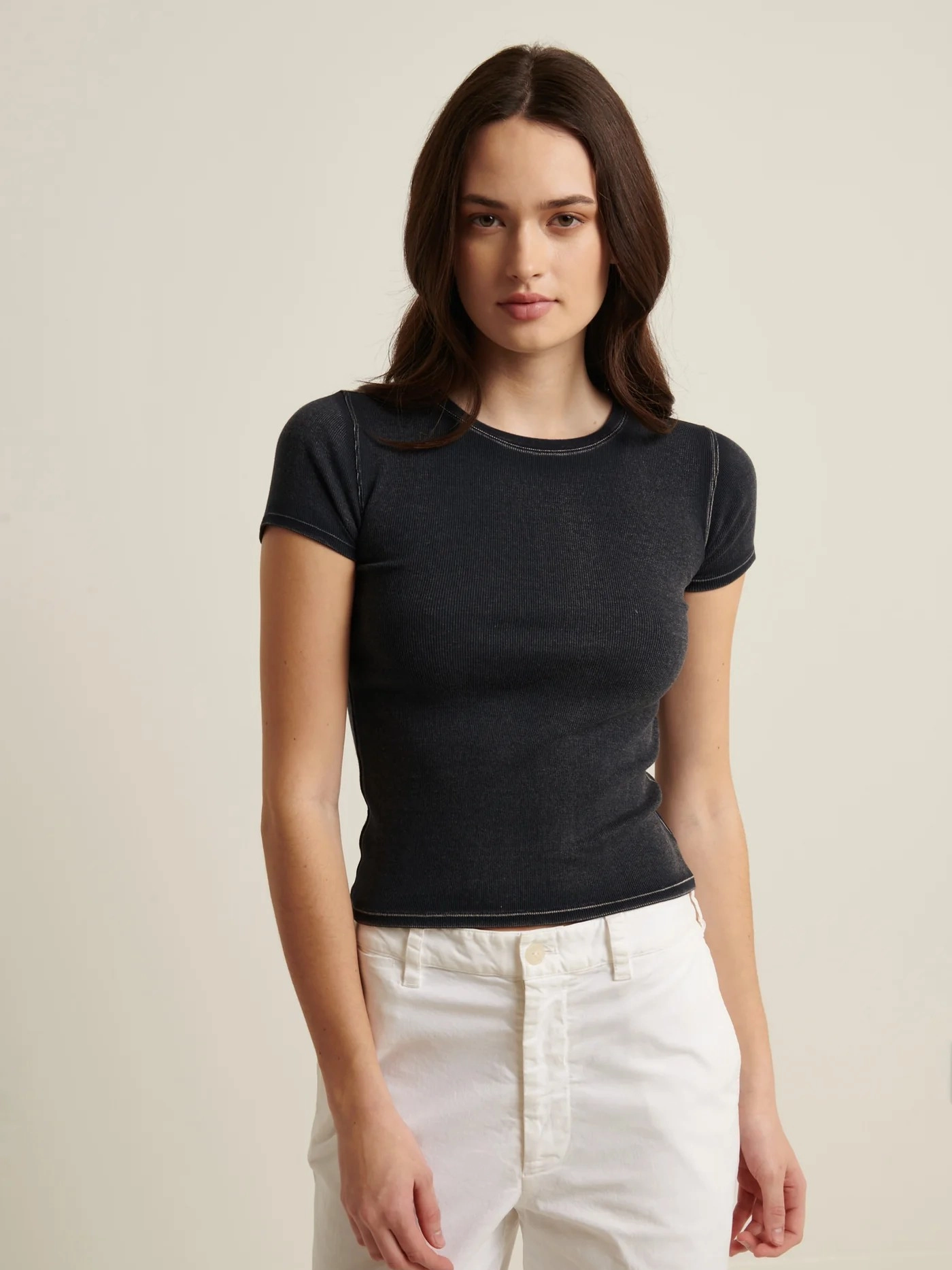 Vintage Wash Pima Cotton Stretch Ribbed Baby T-Shirt Buttonless Closure Eco Conscious Dye Process