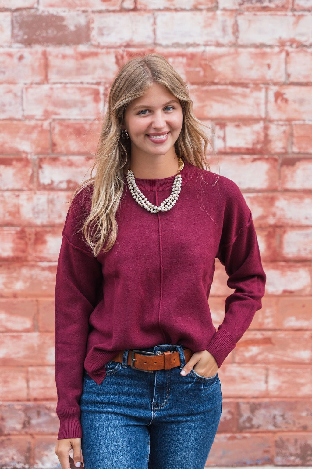 Mid Seam Ribbed Trim Sweater Soft Material