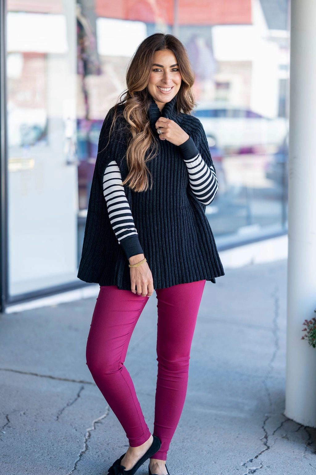 Knit Turtleneck Poncho Moisture Wicking Technology