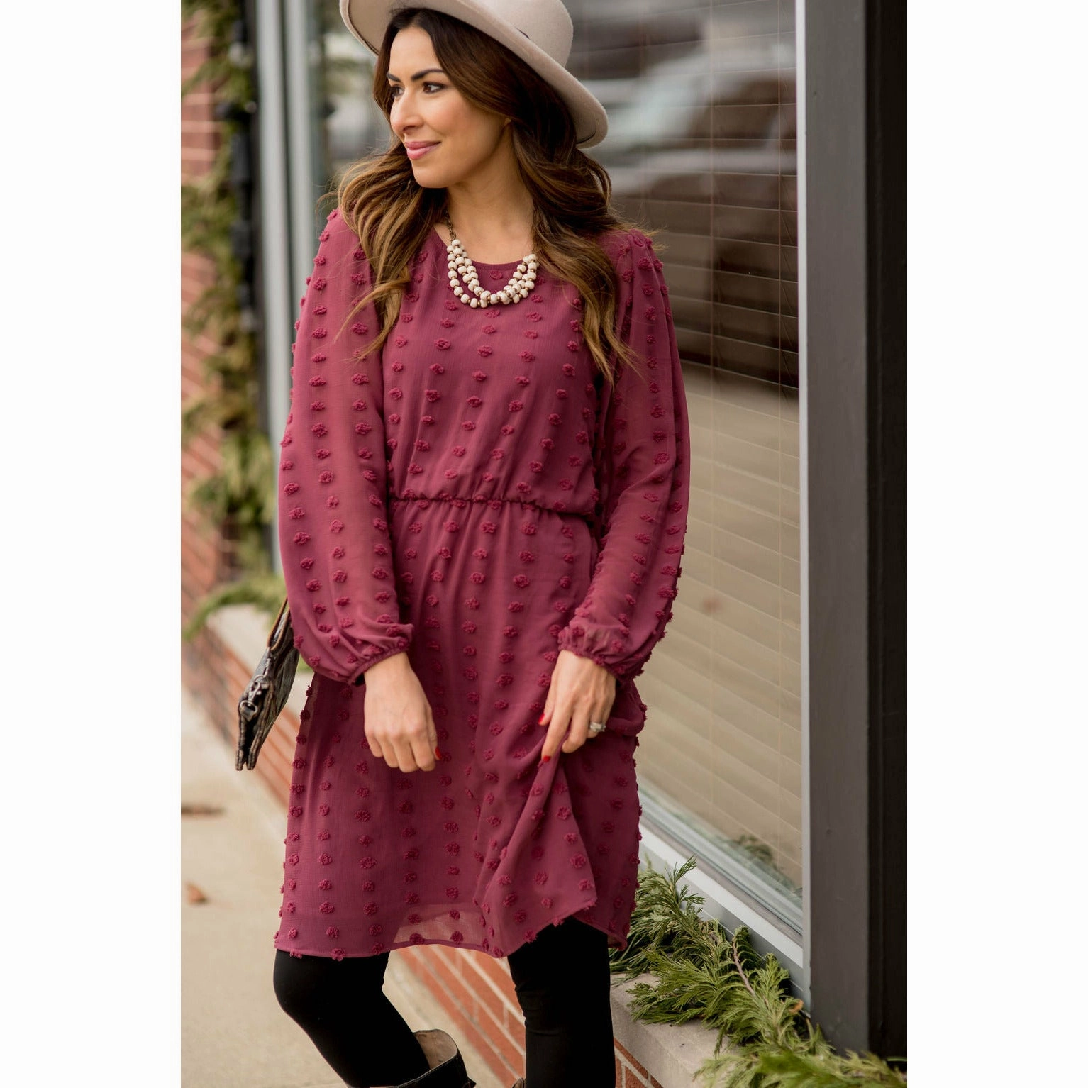 Balanced Light Swiss Dot Puff Sleeve Dress