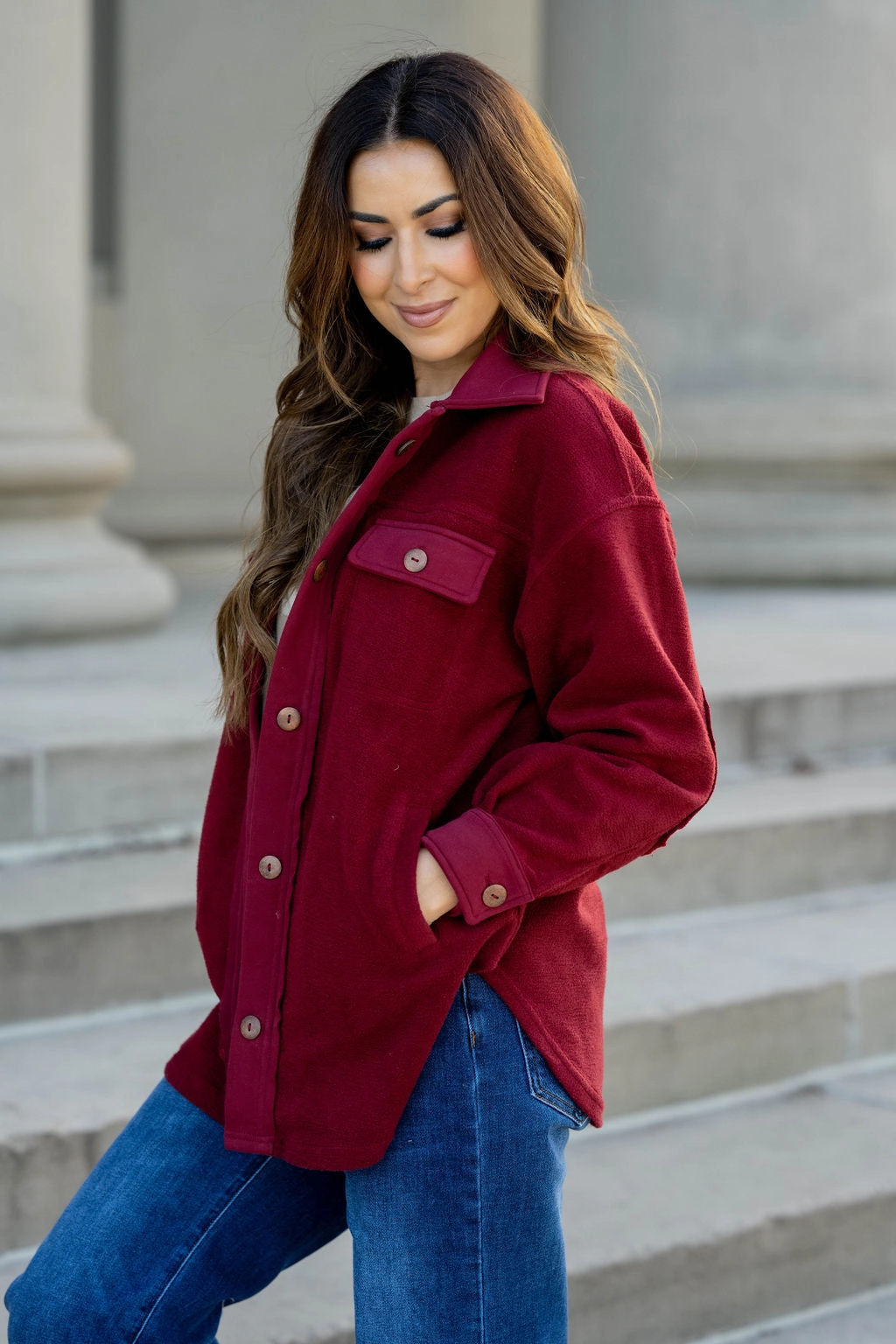 Woven Elbow Patch Shacket Outdoor Activity