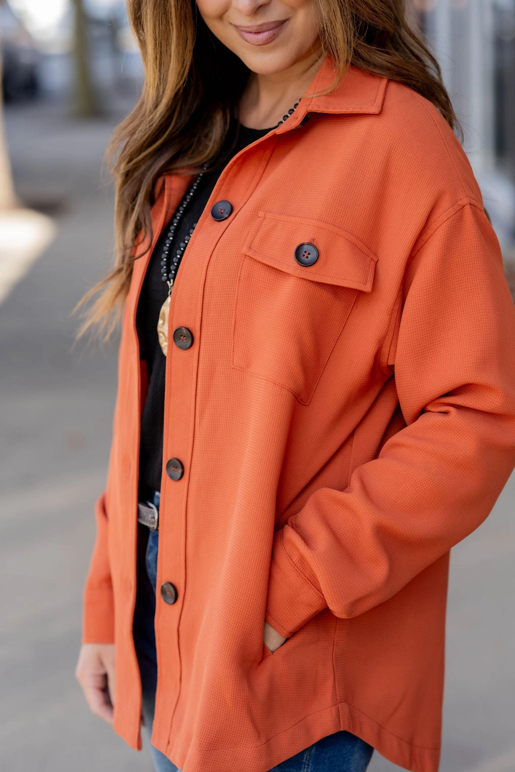 All Season Compatibility Lightly Waffled Shacket