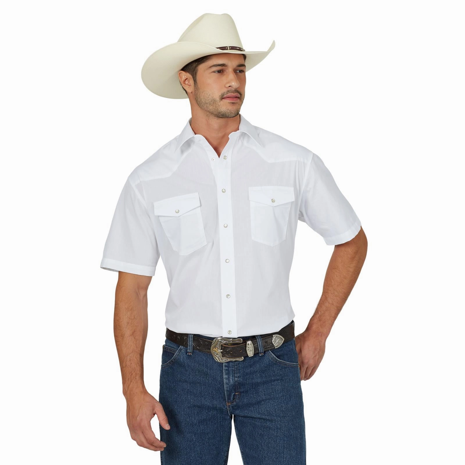 Wrangler Men??s Sport Shirt-White High-Quality Craftsmanship