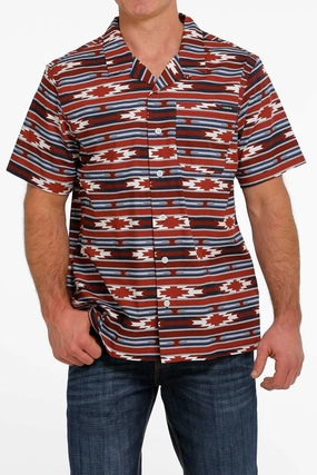 Cinch Men??s Blanket Stripe Print Camp Shirt Flex Fit Collar