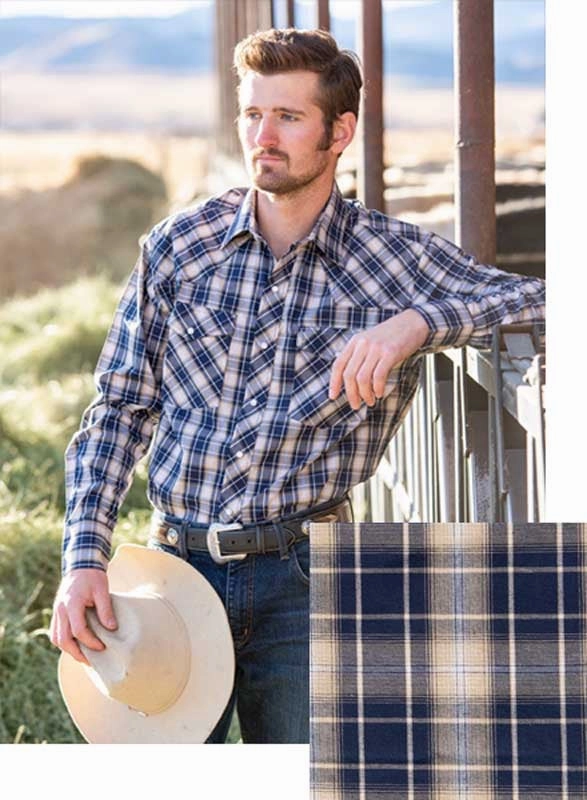 Subtle pattern Designer Touch Wyoming Traders Men??s Navy & Tan Shirt