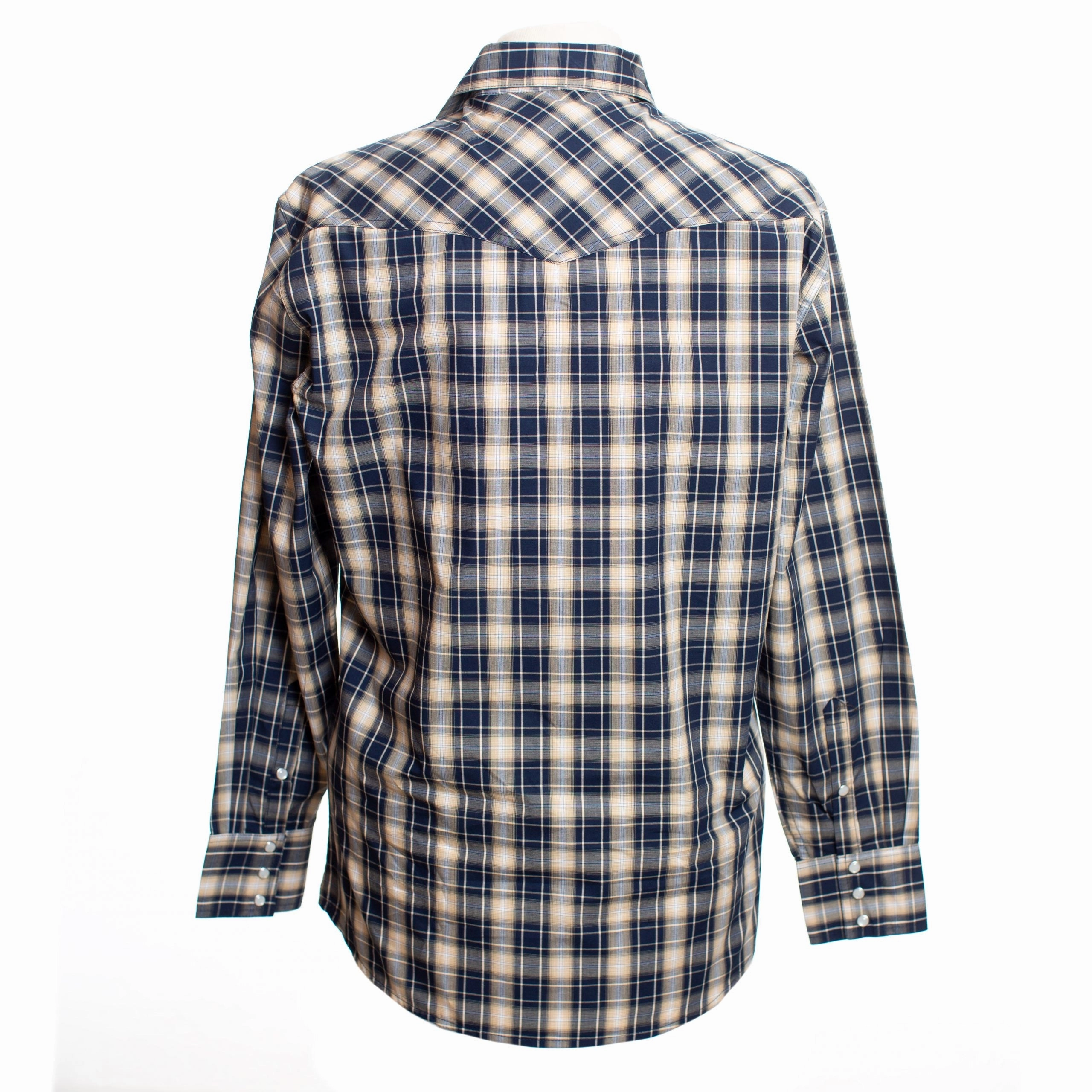 All-Ages Fit Fitted Silhouette Wyoming Traders Men??s Navy & Tan Shirt