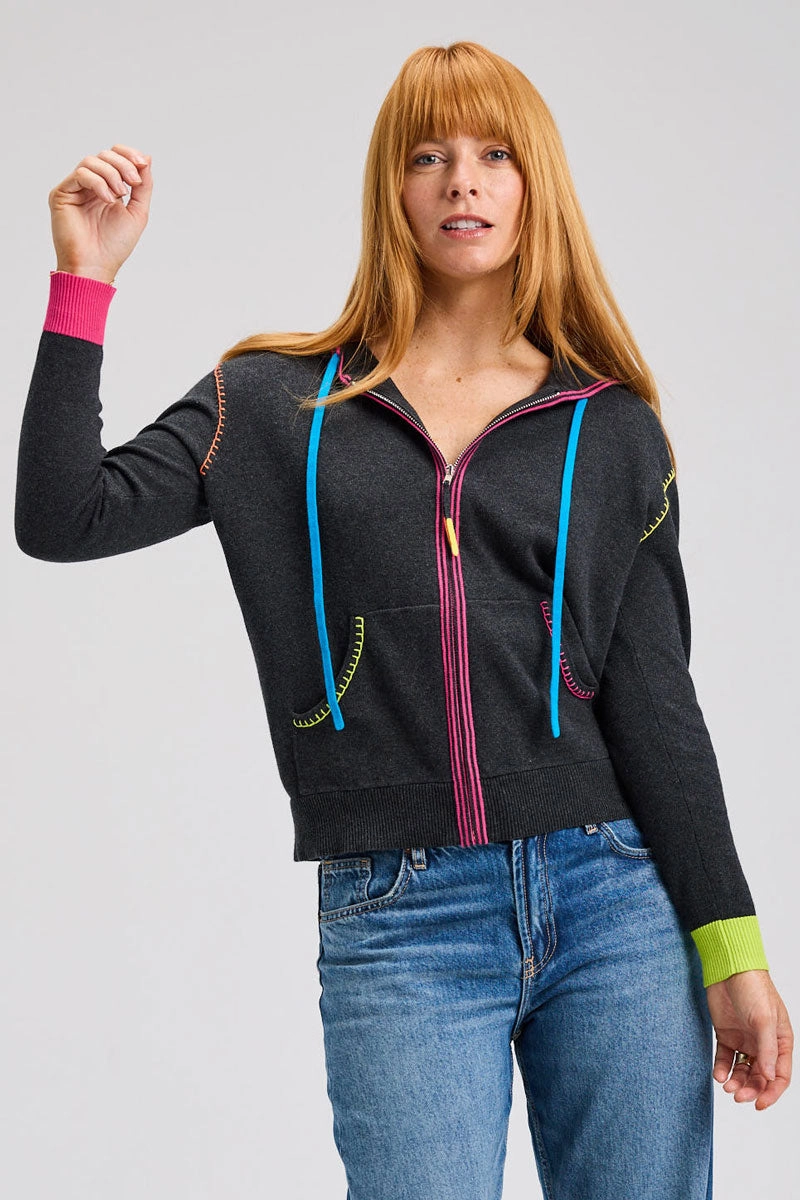 Winter Knit Layer Soft Fabric Zaket & Plover Heart Embroidered Hoodie